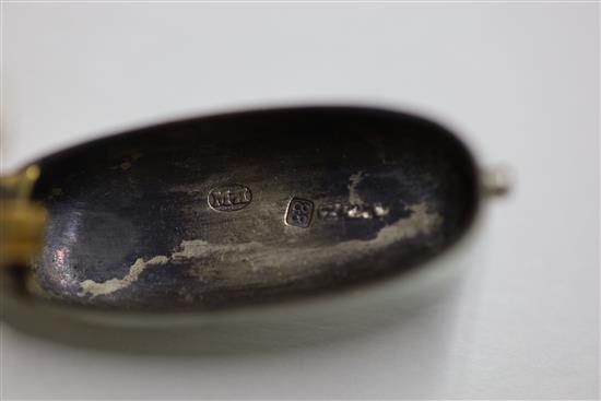 An early 20th century Faberge 88 zolotnik silver and guilloche enamel vesta case, Mikhail Yevlampievish Perchim, 42mm.
